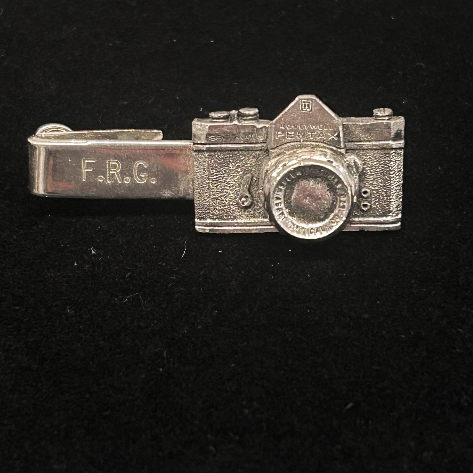 Vintage Silver Tone Pentax Camera Tie Clip, With Initials F. R. G.