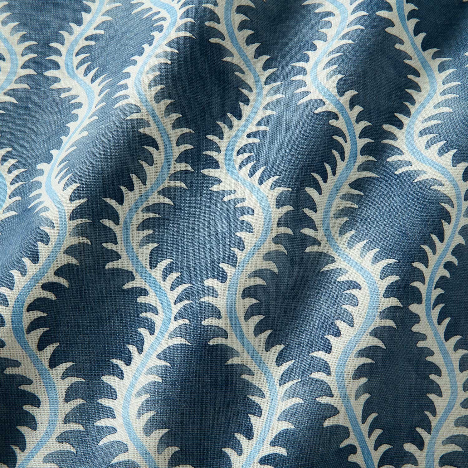 Linwood Wavy Undulating Fern Linen Print Fabric- Helter Skelter Adriatic 1.15 yd