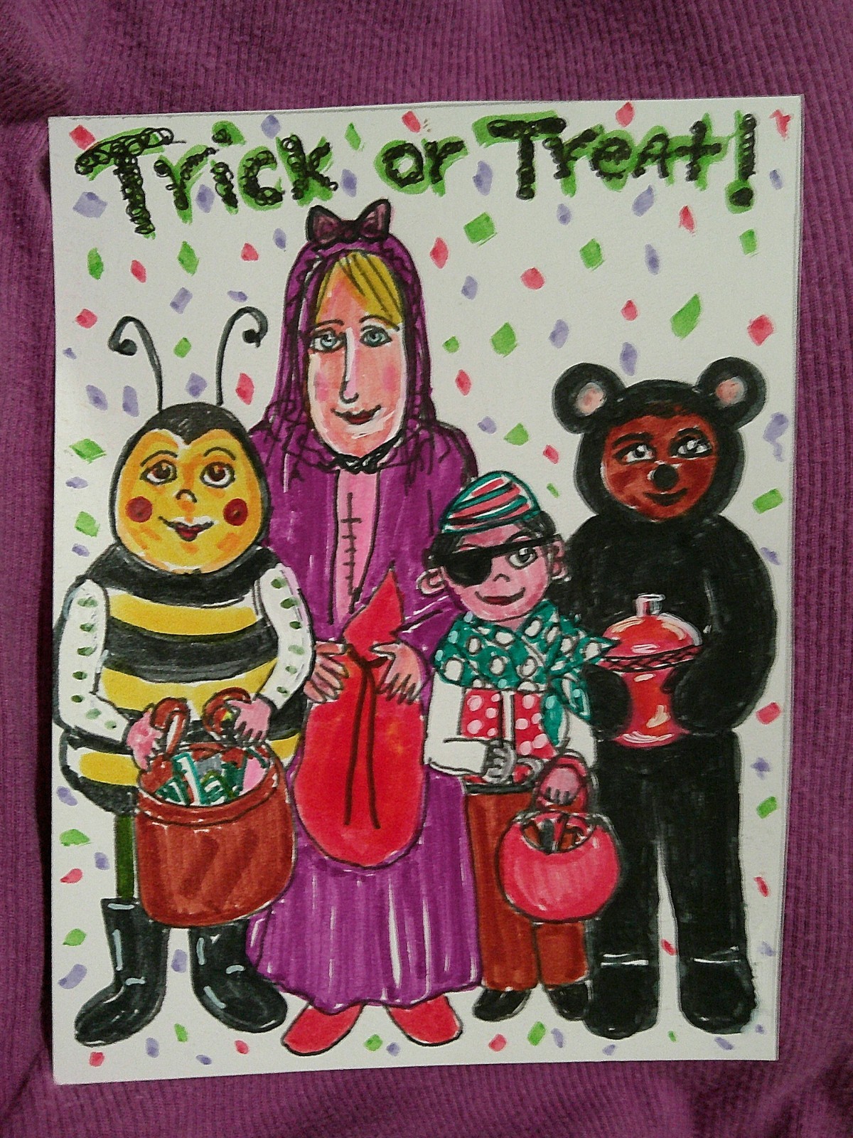 Vintage Style Halloween Greeting Card - Cute Trick or Treaters - Handmade