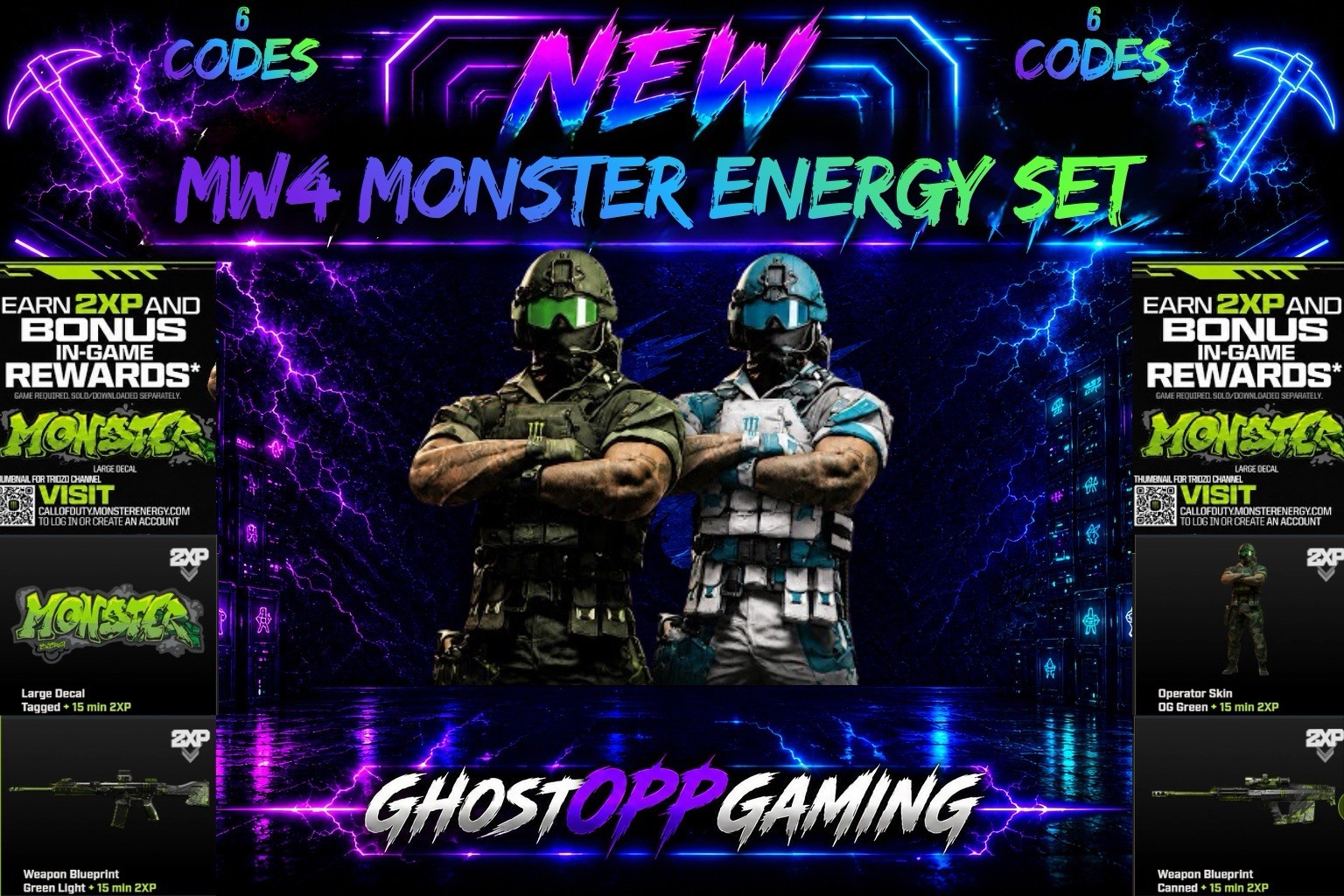 Call Of Duty MW4 Monster Energy Complete Set  6 Codes