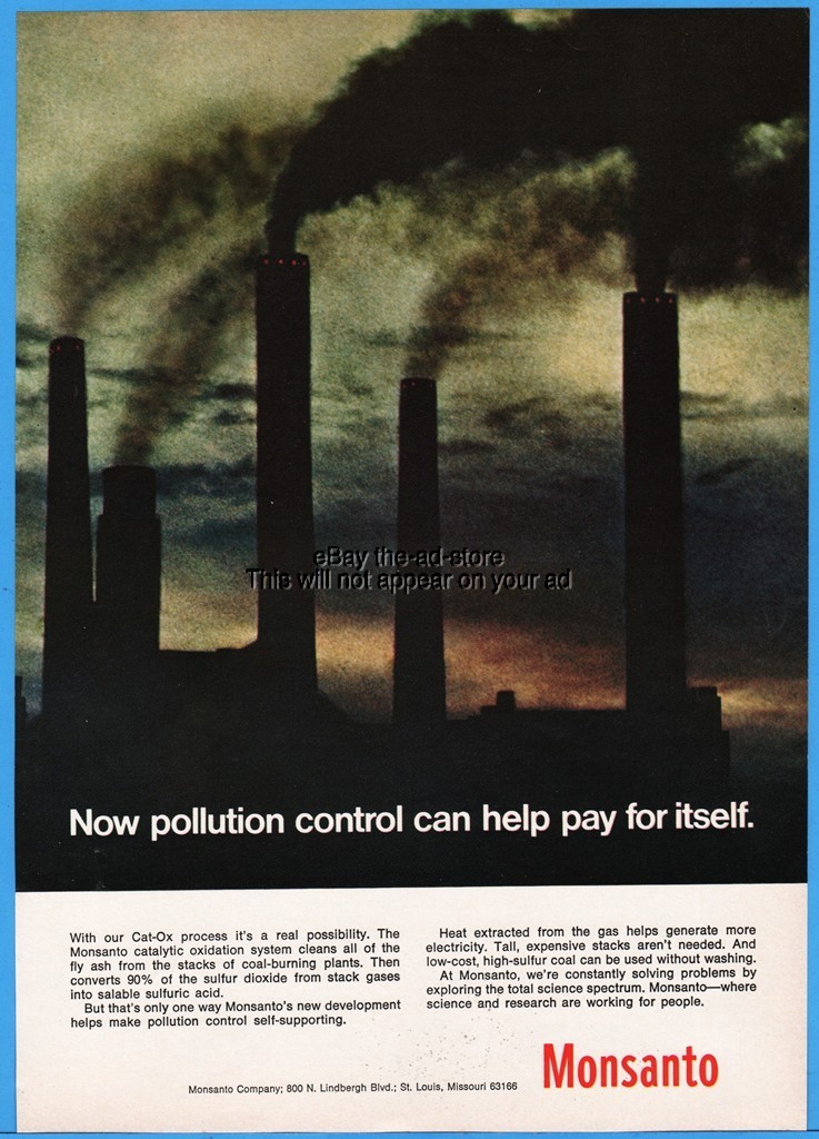 1969 Monsanto St Louis MO Cat Ox Process Air Pollution Coal Burning Plant Ad