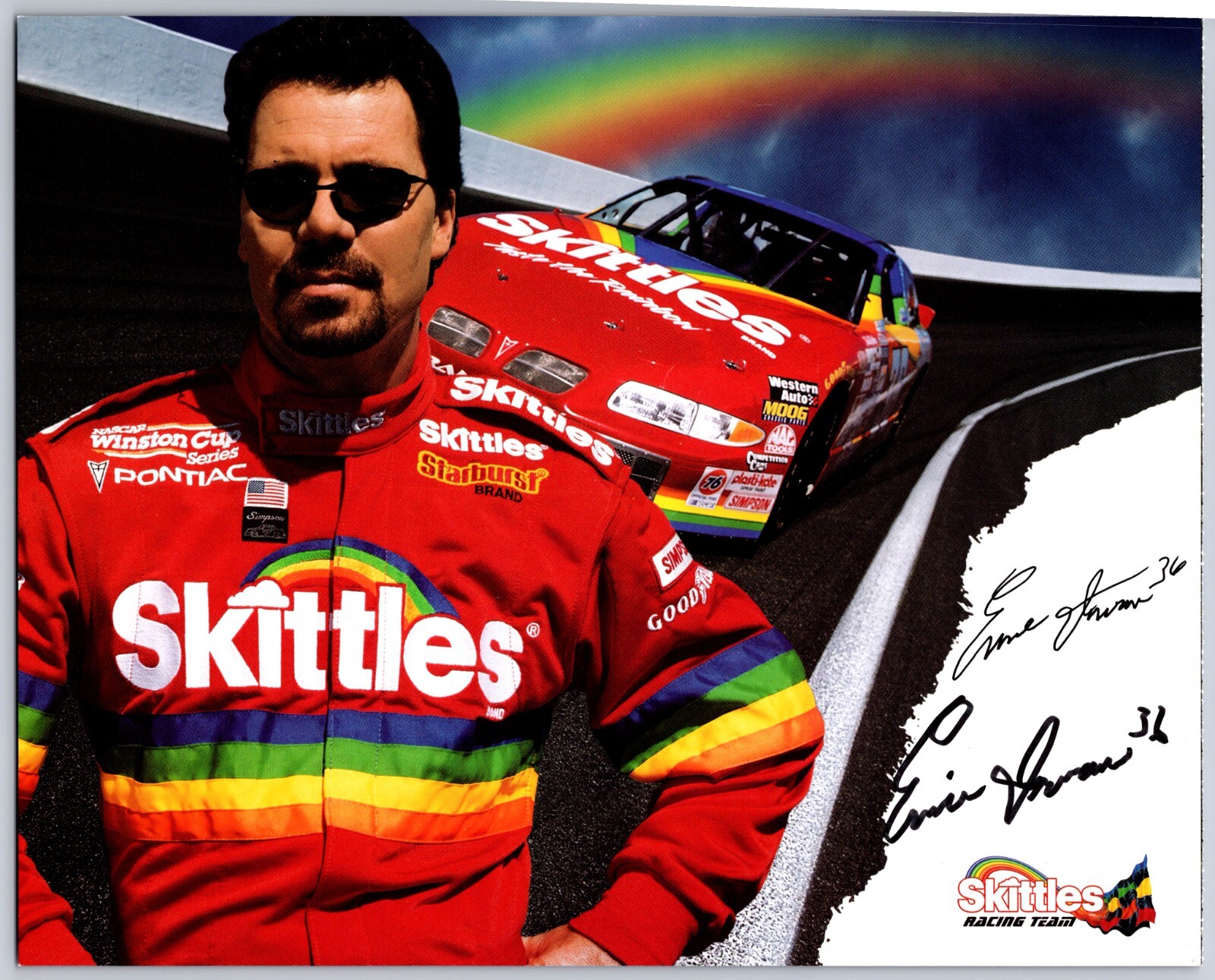 Ernie Irvin Hand Signed Skittles NASCAR Hero Card - 8 x 10 Inch