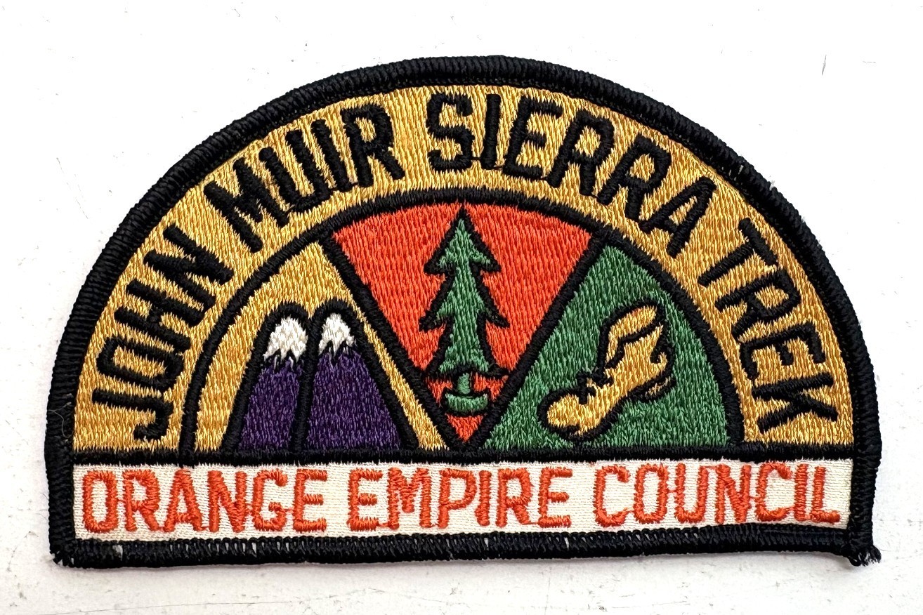 John Muir Sierra Trek, trail hike award patch; 1960's?; Orange Empire Council