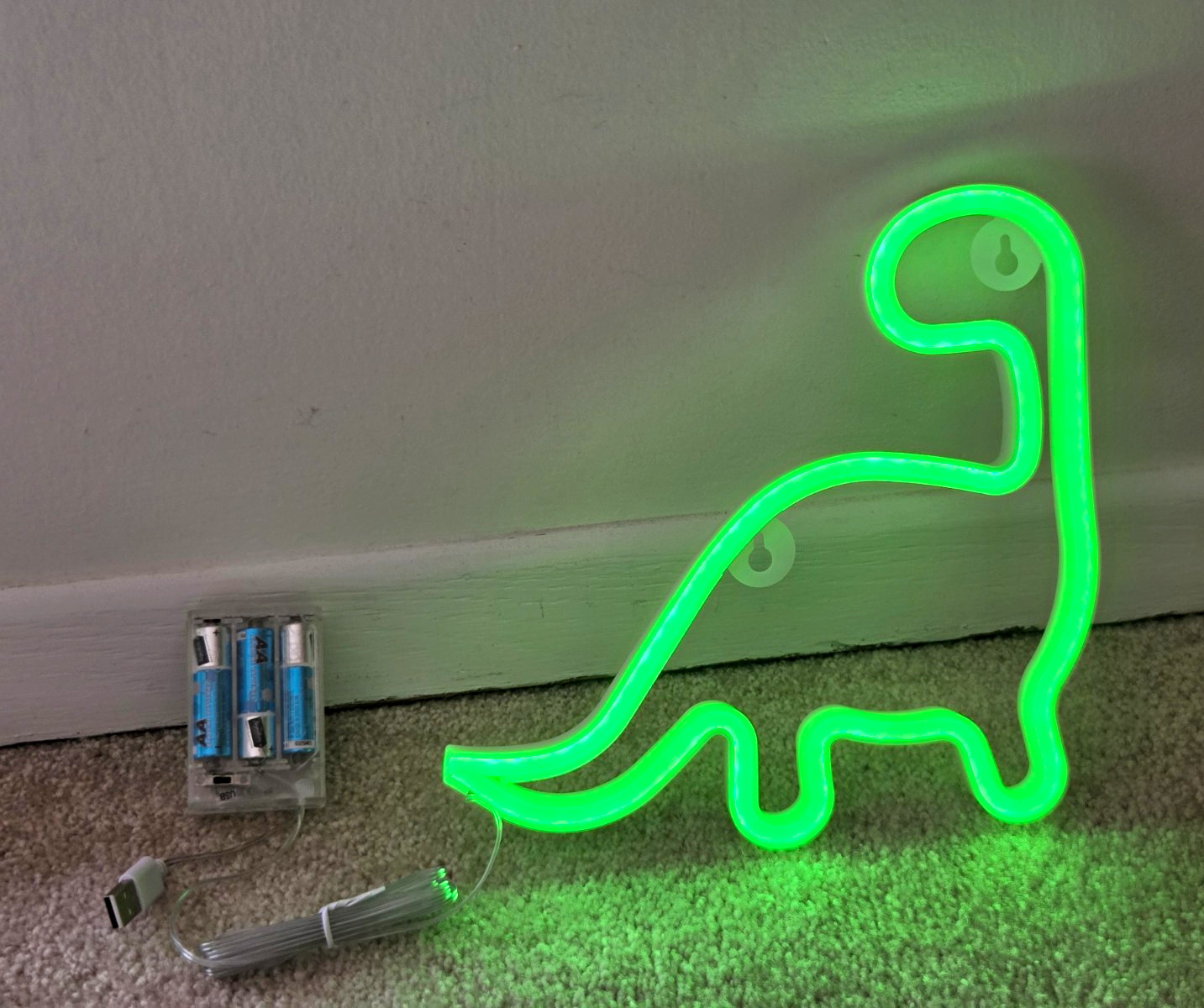 LED Wall Light Dinosaur Neon Green Sign Decor Dual USB / Battery Powered