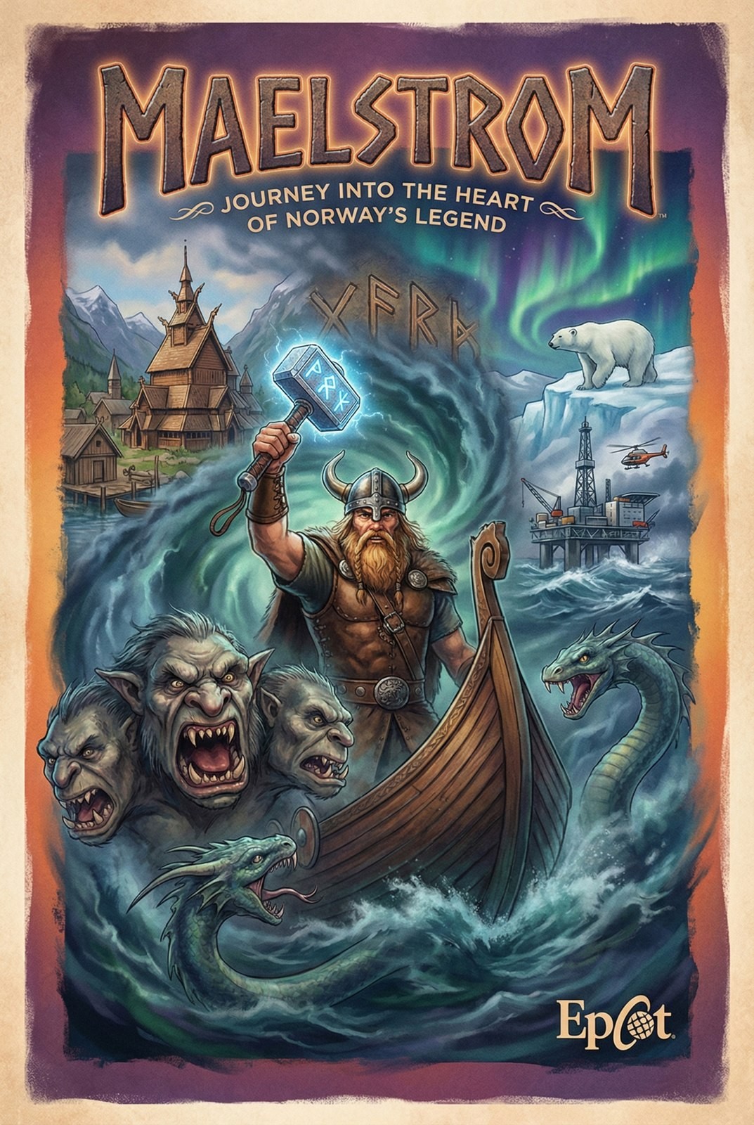 Maelstrom Epcot Attraction Ride Retro Disney Poster Print Wall Art Home Decor