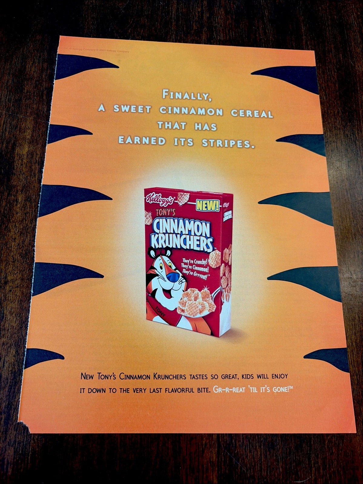 2003 Kelloggs Tony’s Cinnamon Krunchers Advertisement Original Print Stripes