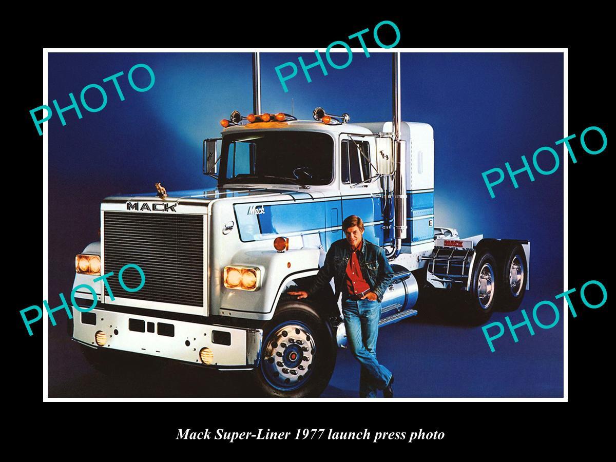 OLD LARGE HISTORIC PHOTO OF 1977 MACK SUPERLINER TRUCK LAUNCH PRESS PHOTO