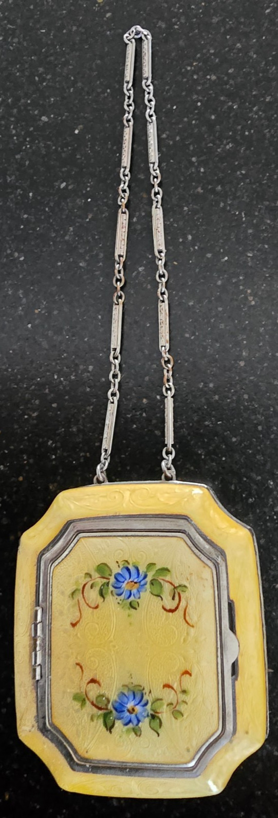 VTG Enameled Guilloche Dance Purse, Compact, Gold, Floral