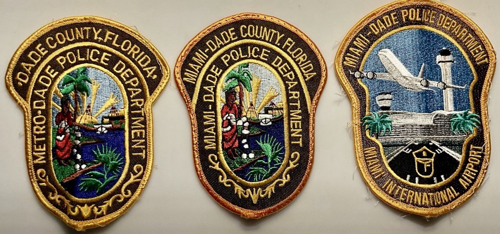 (Set Of 3) Miami-Dade Police Dept. Duty Worn Uniform Shoulder Patches. (NEL2031)