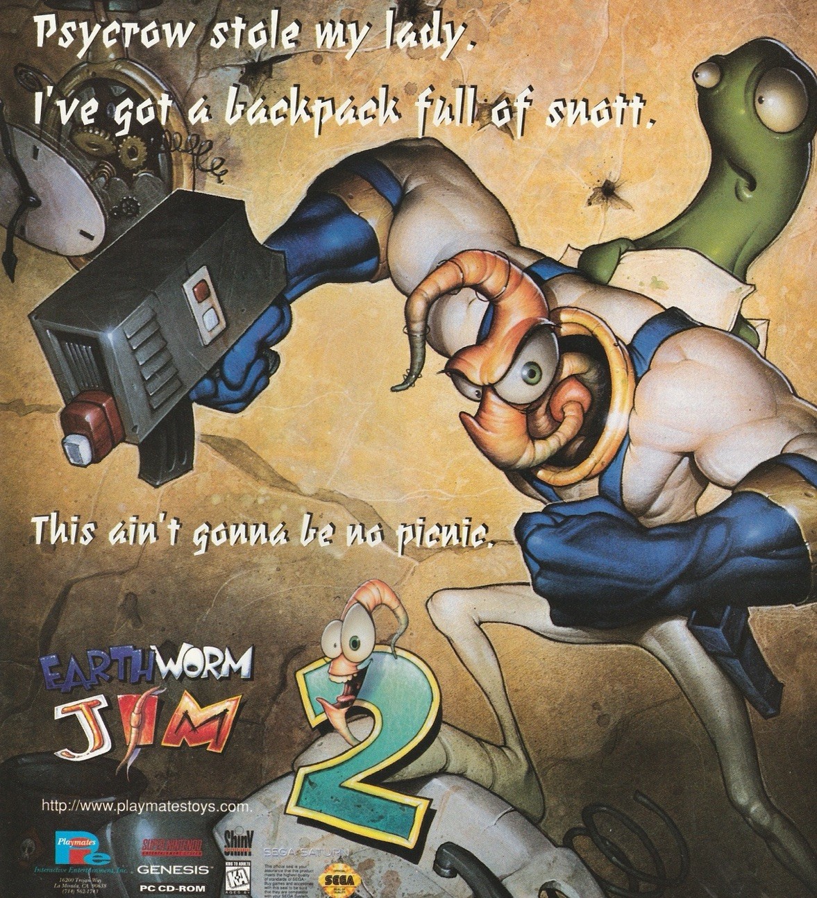 VTG 1996 Earthworm Jim 2 Original PS1 SNES Video Game Print Ad 21x27cm NEX 14