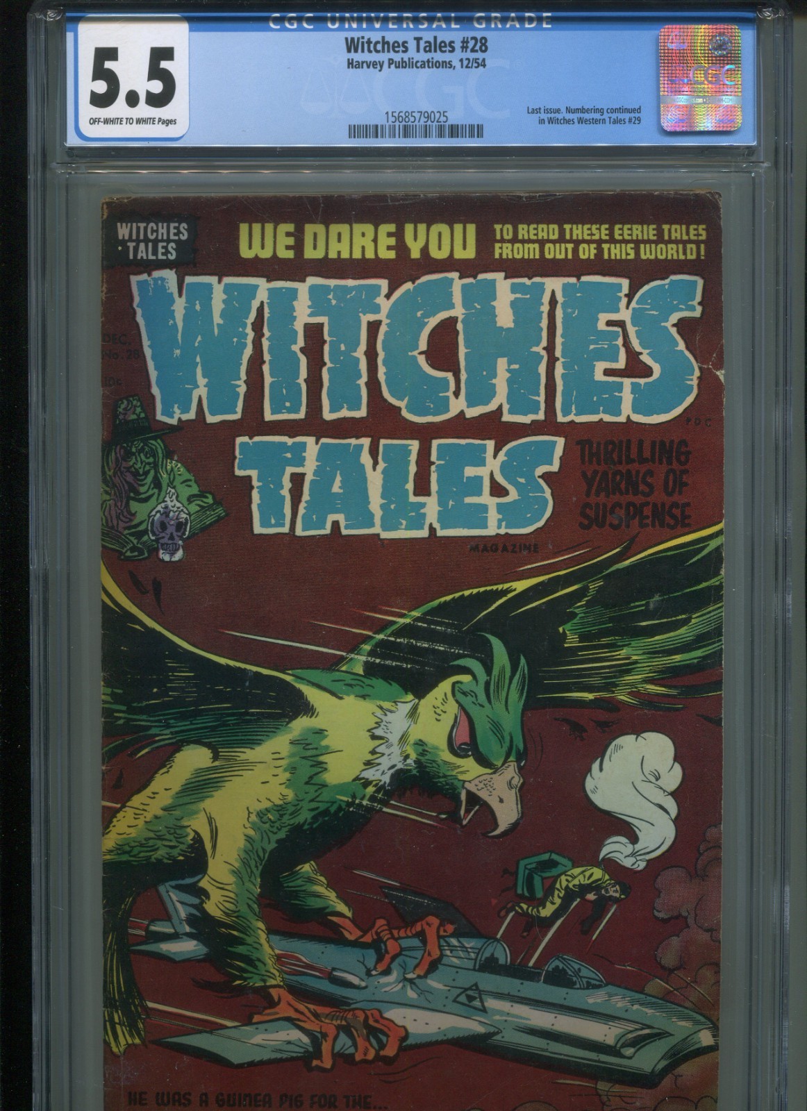 WITCHES TALES #28 CGC 5.5 V1 HARVEY 1954 PRE-CODE GOLDEN AGE HORROR LAST ISSUE