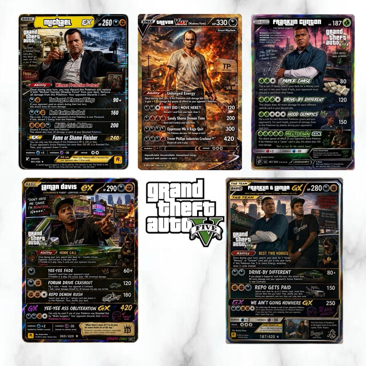 GTA V - Trading Cards - Complete Set  (Michael, Trevor, Franklin, Lamar,)