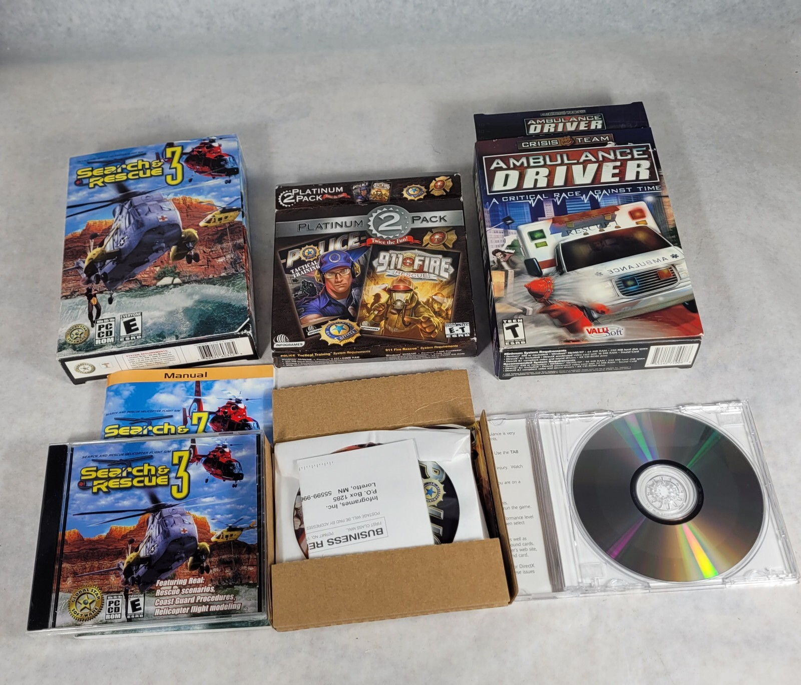 Lot Of 3 New Search & Rescue3 Ambulance Driver Police 911 Fire PC Box Games NOS