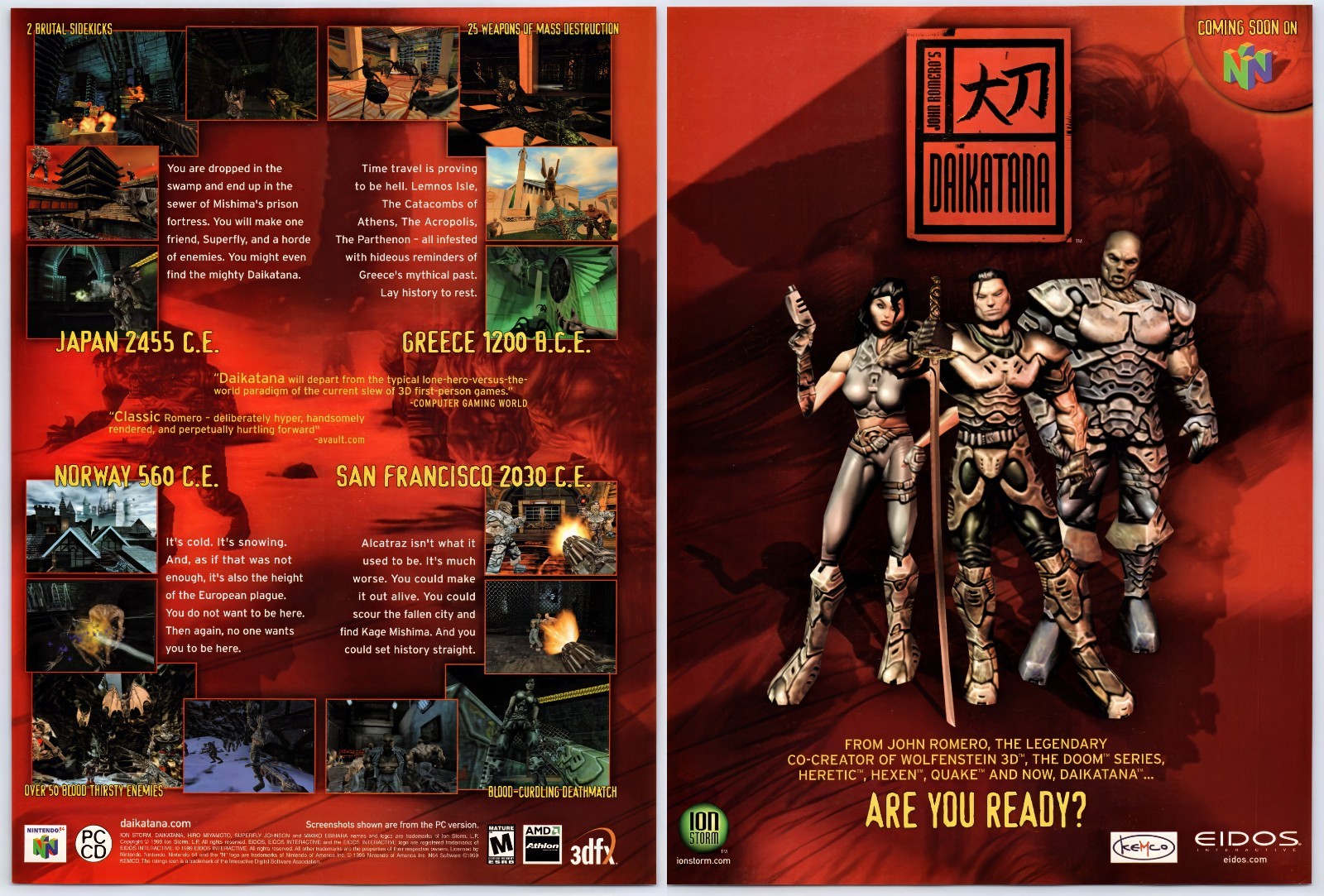 Vintage Print Ad 2000 John Romero's Daikatana N64 PC Original Promo Poster Art