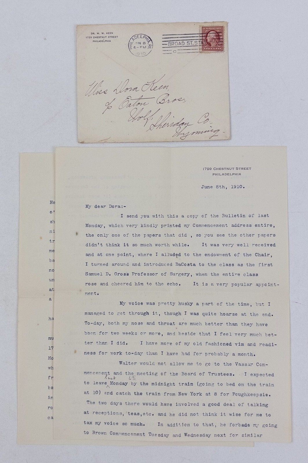 WILLIAM W KEEN | TYPED LETTER SIGNED 1910