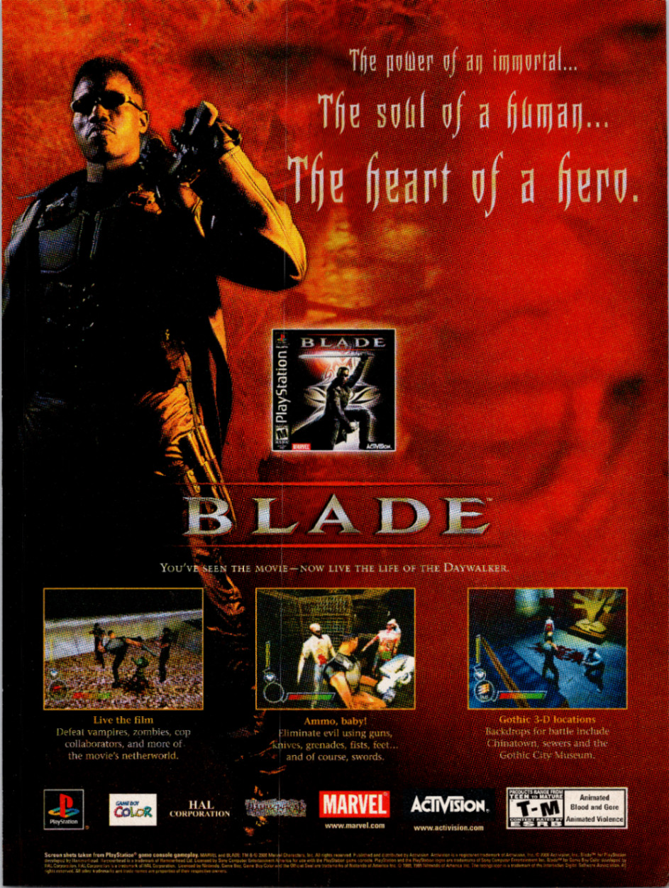 Marvel Activision Blade PlayStation Game Ad 2000 Vintage Magazine Print
