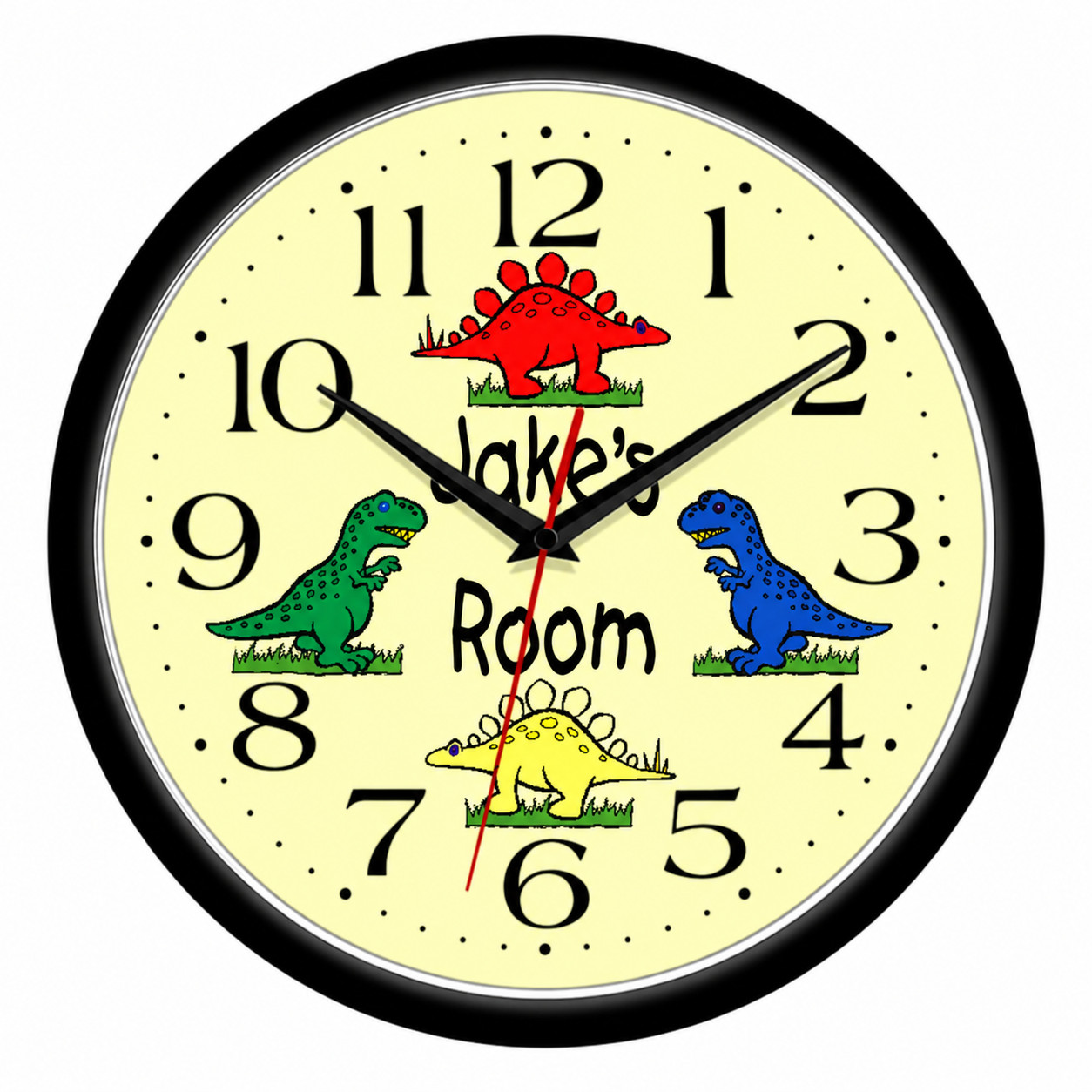 Jake’s Room Personalized Dinosaur 10 Inch Wall Clock Kids Bedroom Dino Decor