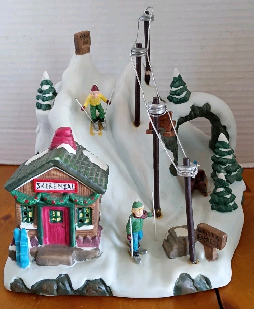 Winter Christmas Ski Rental Mountain Snow Ski Area Tabletop Mantel Decor 