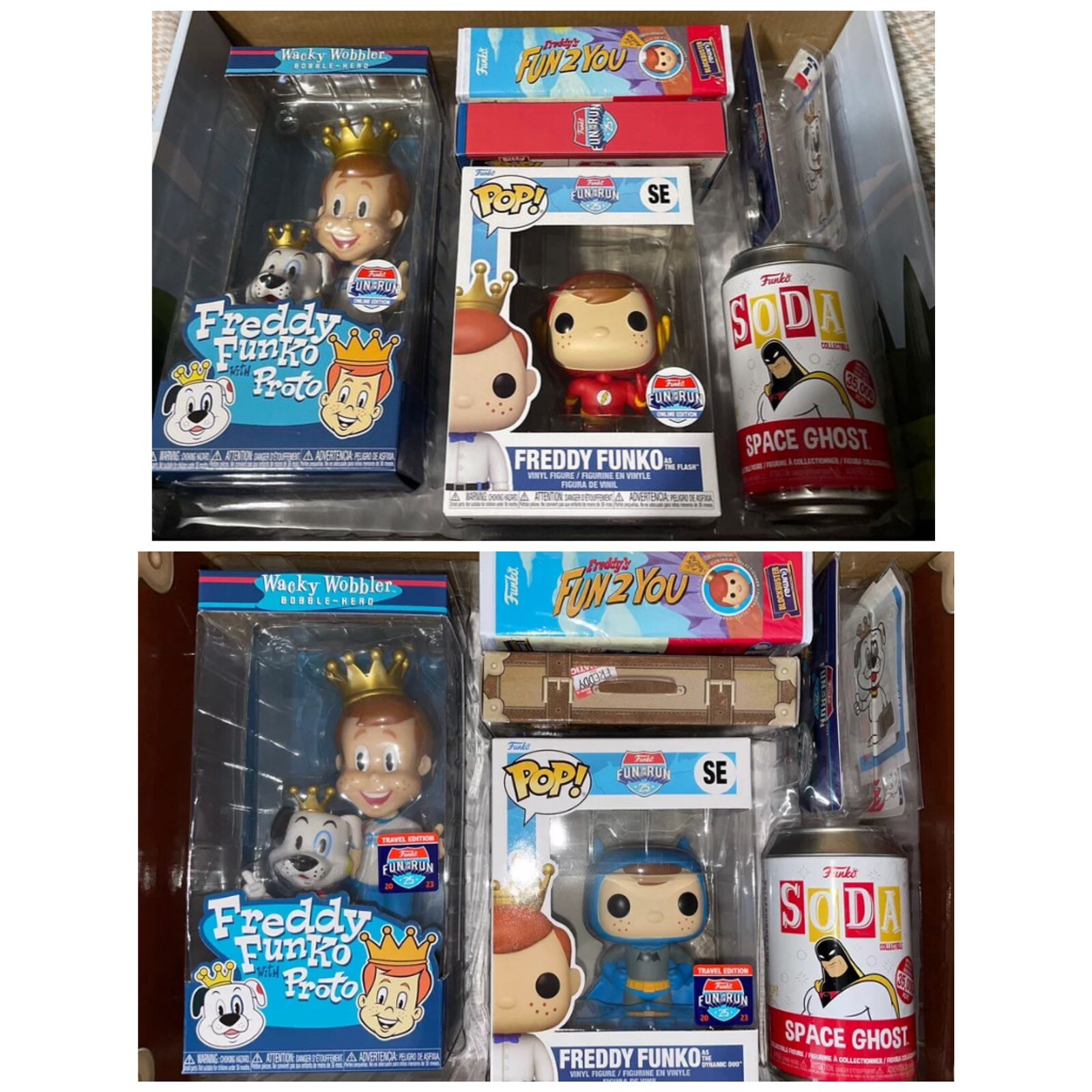 Set Of 2 Funko “Fun On The Run” Boxes Travel & Online Edition w/ Batman & Flash