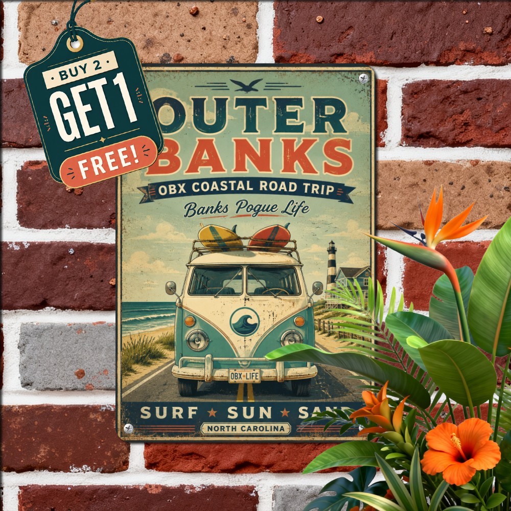 Island Coastal Beach Vacation Surf Life Welcome Plaque Retro Metal Tin Sign