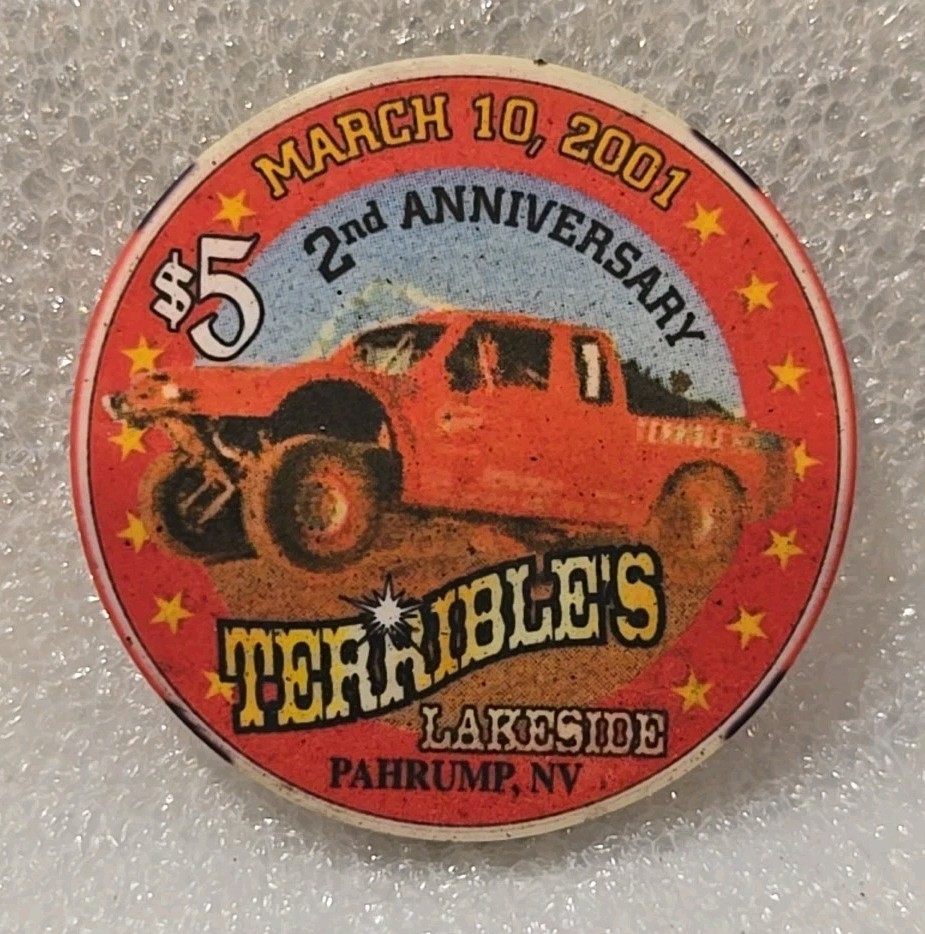Vintage 2001 Terribles Casino & RV Park $5 2nd Anniv. Casino Chip Off-Road Race