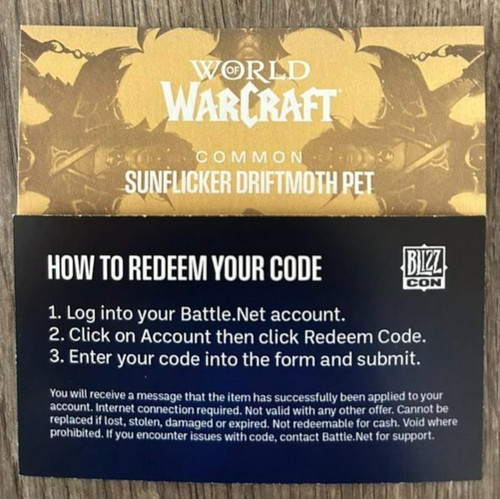 Blizzcon 2026 Exclusive Loot Card World Of Warcraft Pet WoW Sunflicker Driftmoth