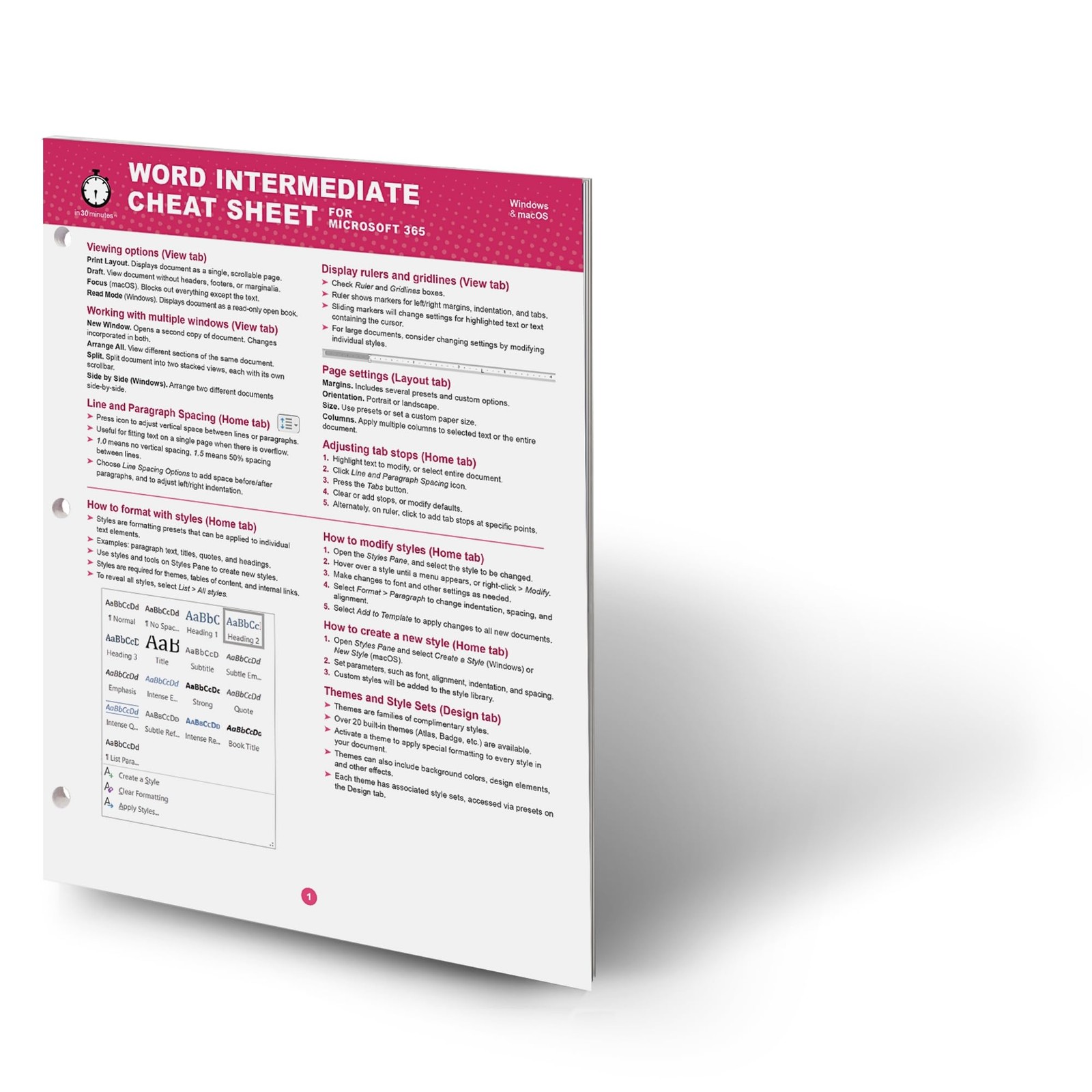 Word Intermediate Cheat Sheet for Microsoft 365: Formatting, Mailings, Reference