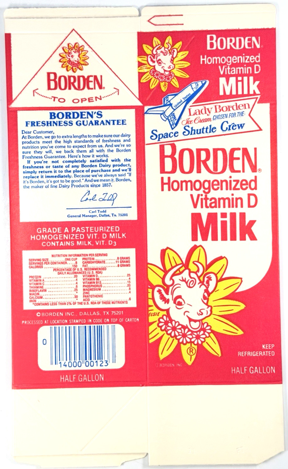 [VINTAGE] Original Borden Homo Half Gallon Carton Wax Paper *LADY BORDEN* Space