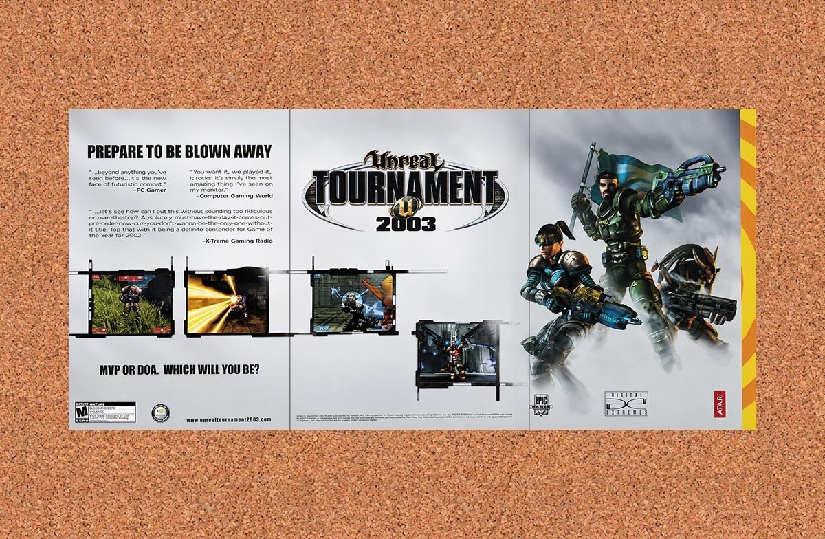 Unreal Tournament 2003 PC Original 2002 2-Part Foldout Poster 10.5