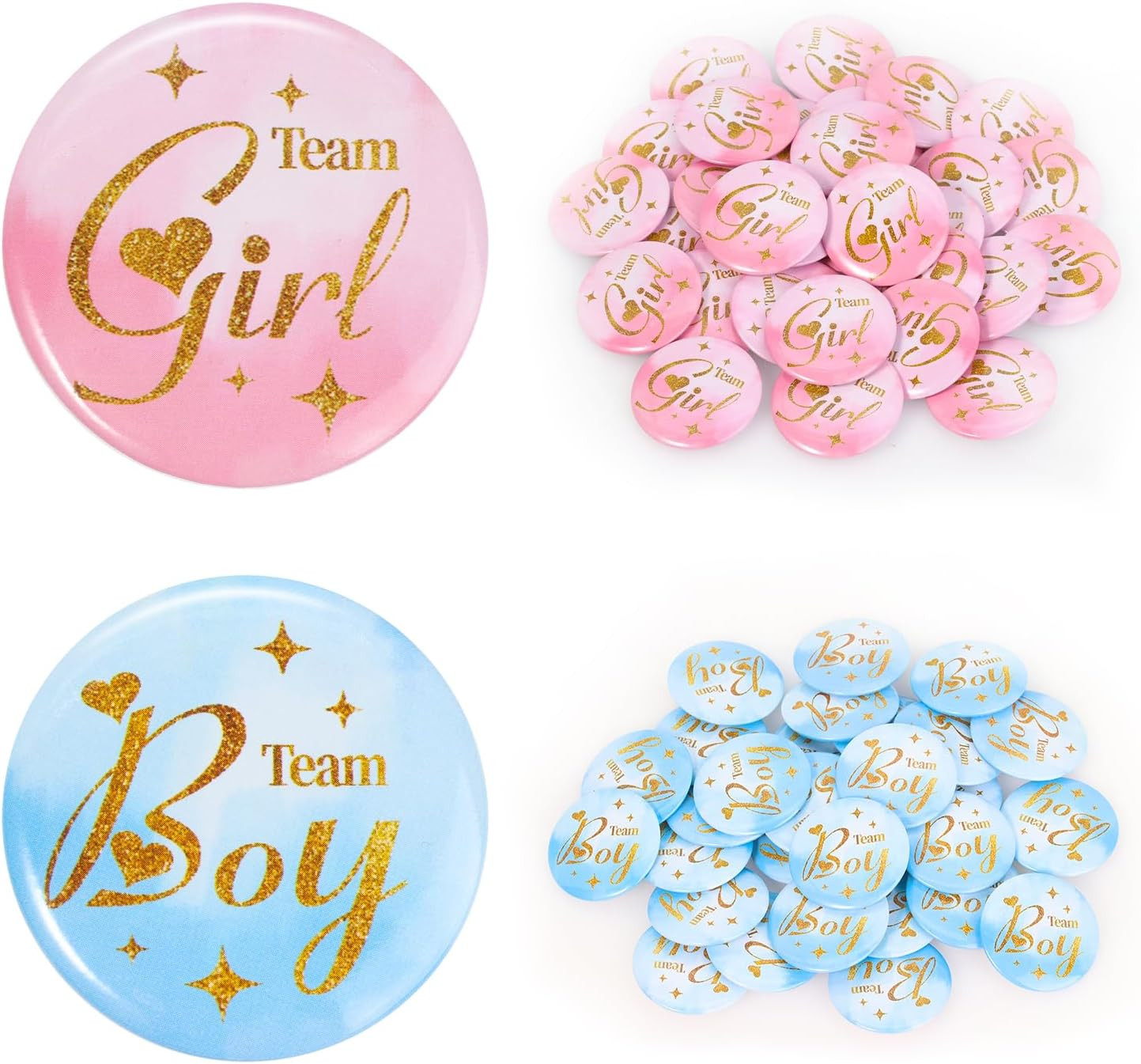 Gender Reveal Pins 60Pcs 4.4Cm - Team Boy Team Girl Button Pins- 1.75 Inch