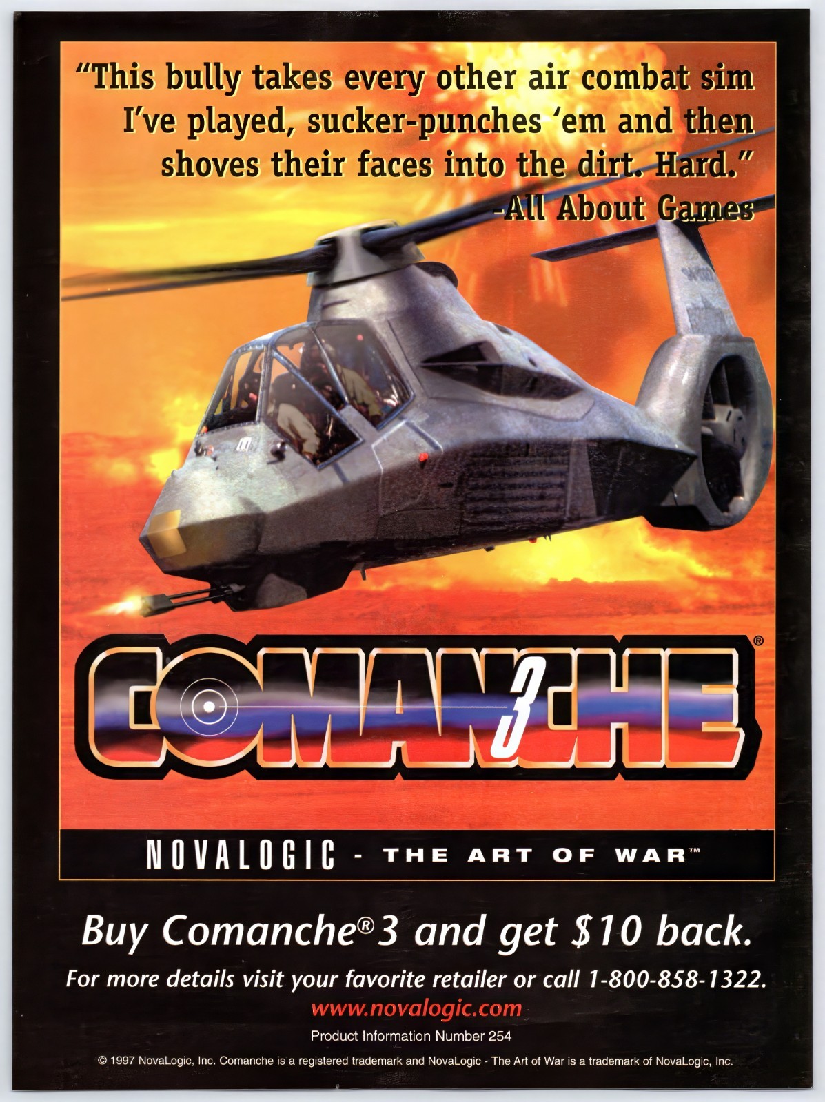 Vintage Print Ad 1997 Comanche 3 PC Game NovaLogic Original Promo Poster Art
