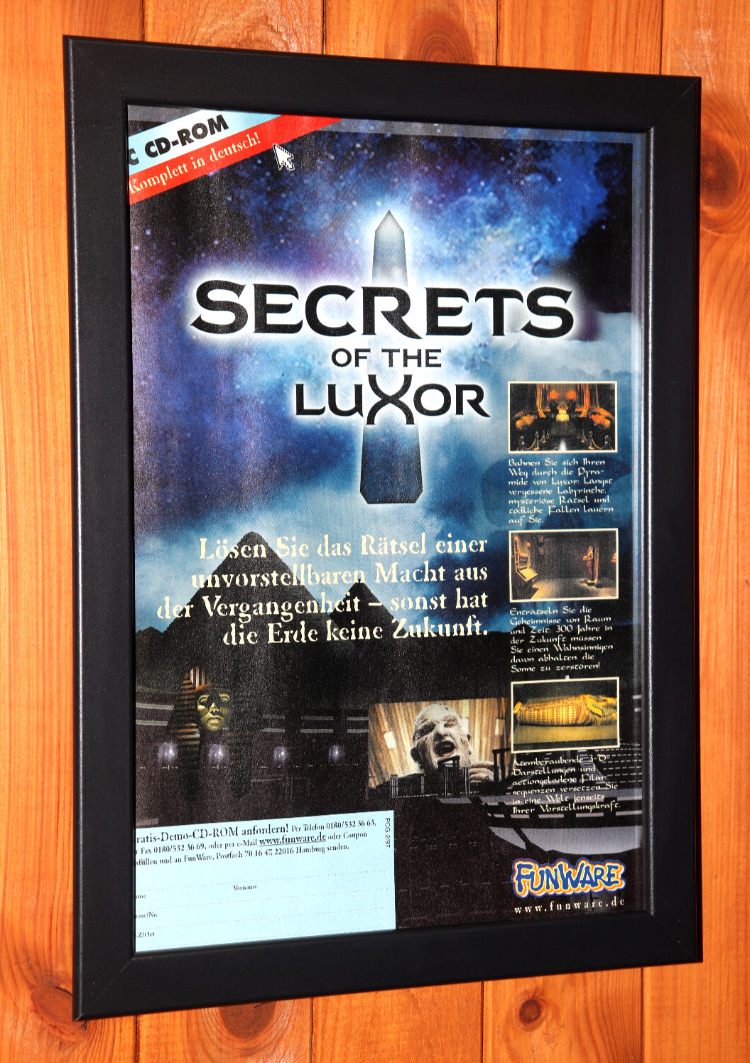 1996 Secrets of the Luxor PC Windows Vintage Promo Small Poster / Ad Page Framed