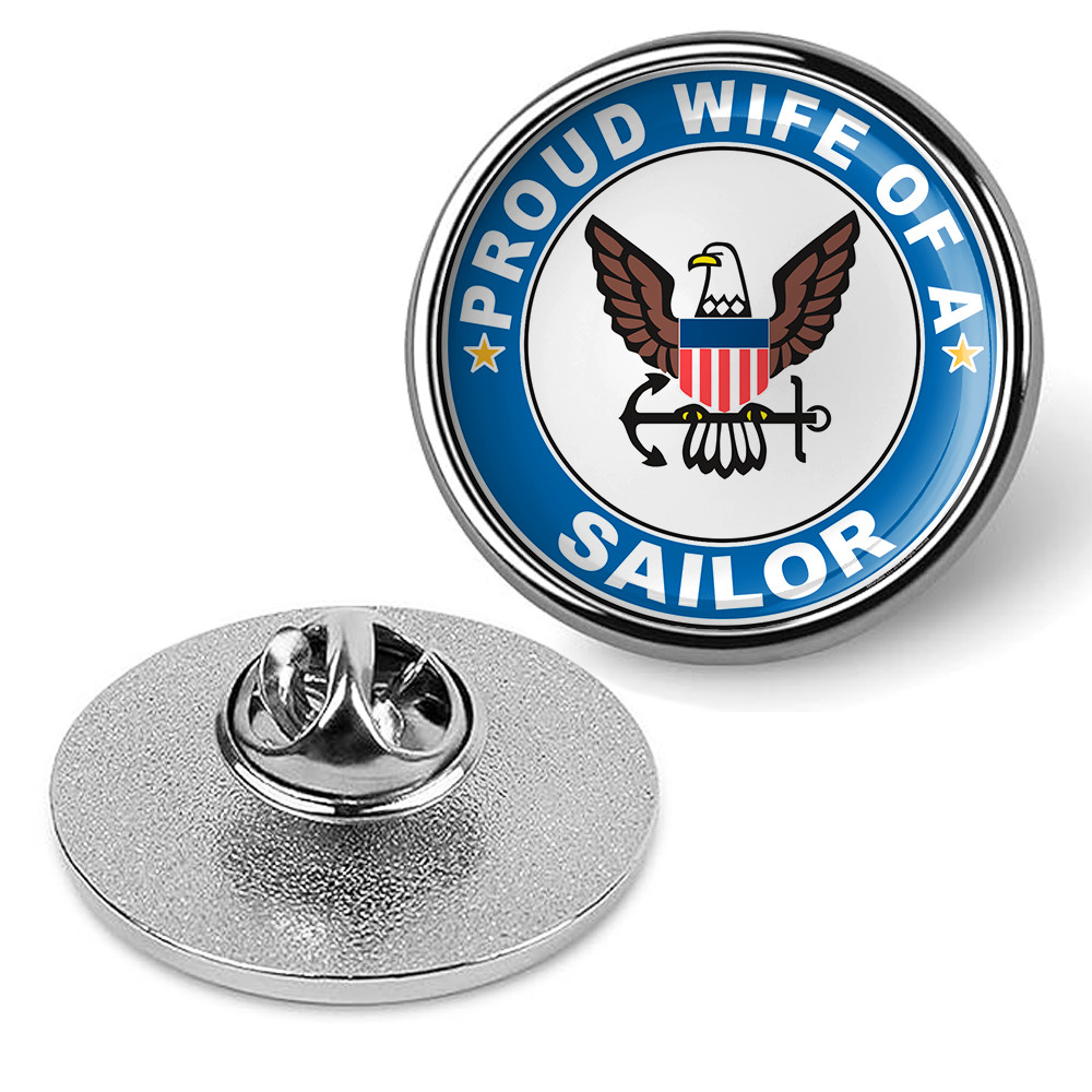 Proud Wife of a Sailor U.S. Navy Round Military Lapel Pin - Silver