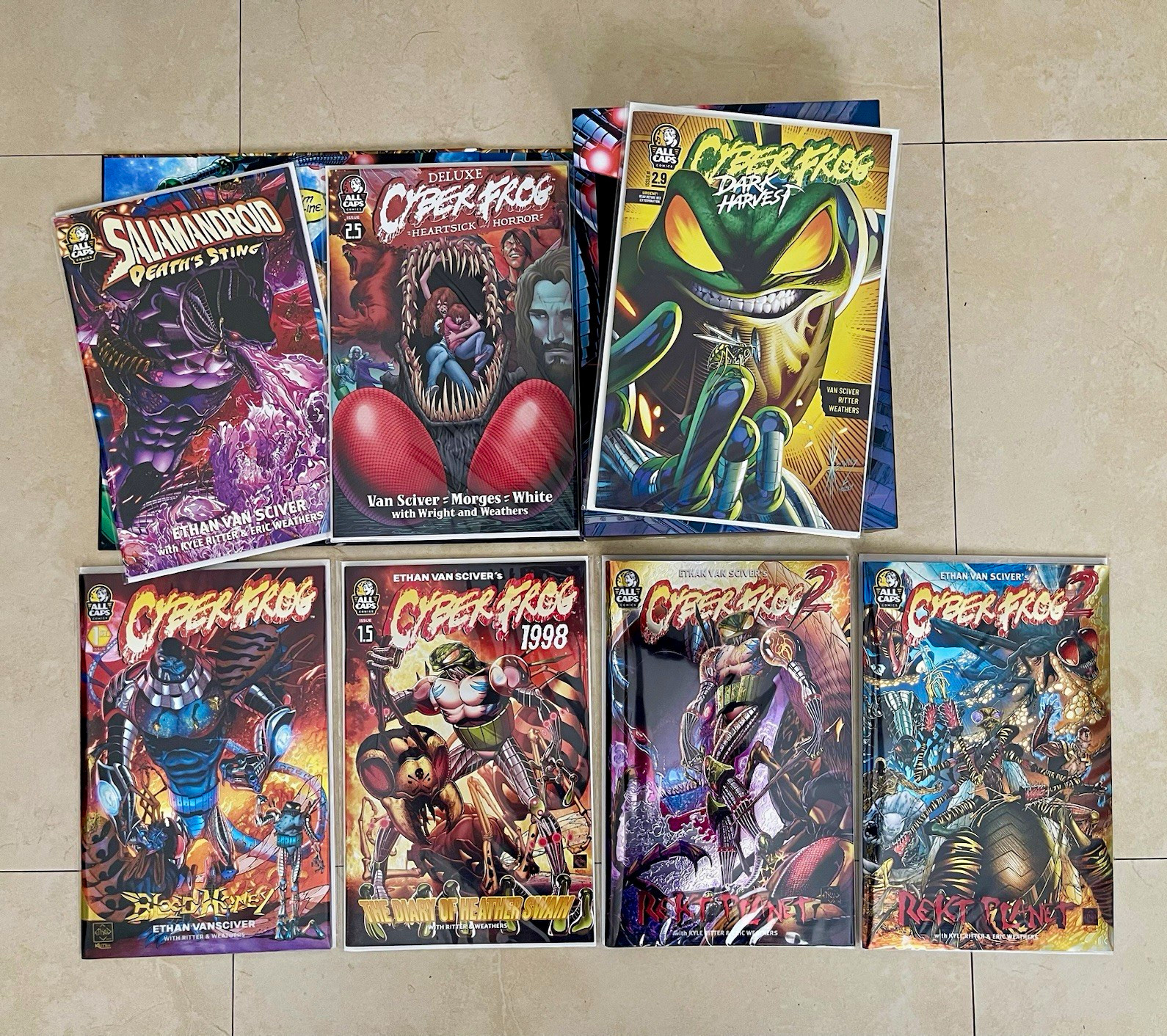 Cyberfrog comic book collection including Bloodhoney box, Card Binder, and more