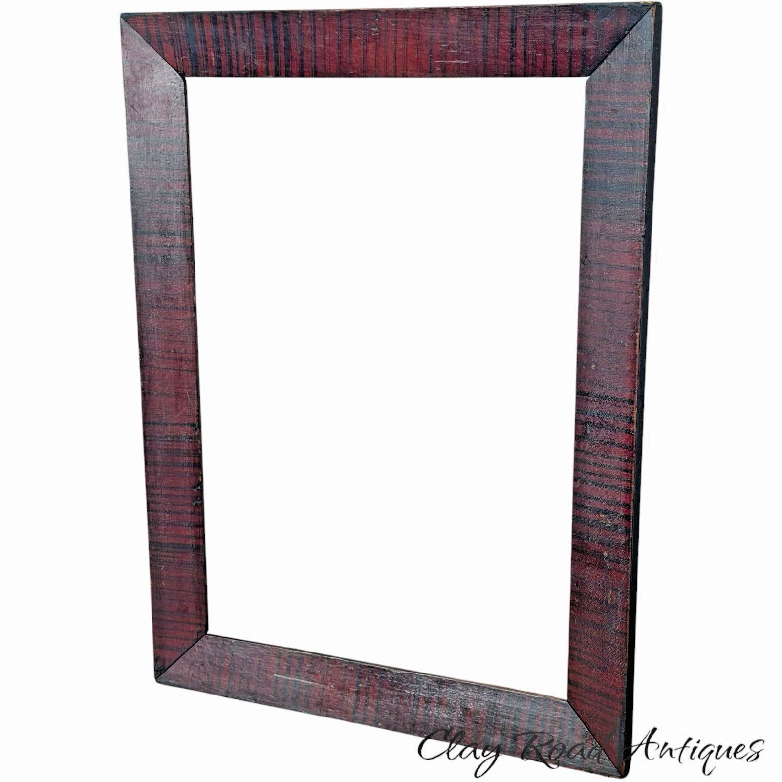 antique 19th century folk art frame original red paint decoration softwood PA
