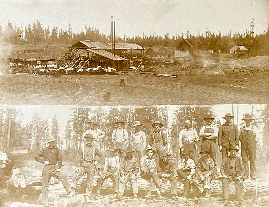 ORIGINAL WESTERN LUMBERJACKS w/ LUMBER MILL  ALTA CA. PHOTO c1880's