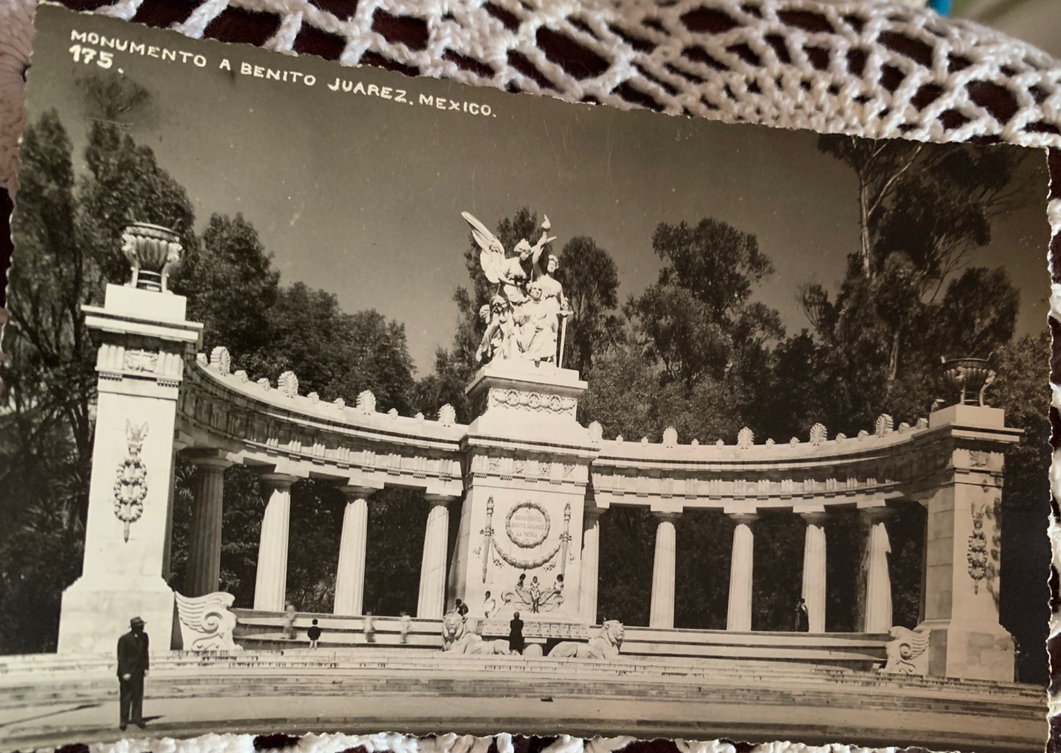 RPPC Photo Postcard Monumento a Benito Juarez Mexico City People 
