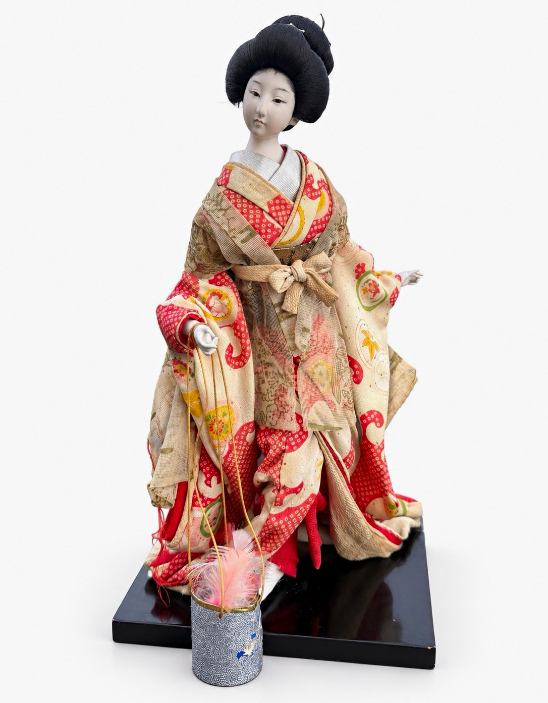 Vintage Japanese Geisha Doll Traditional Kimono Figurine Display Base
