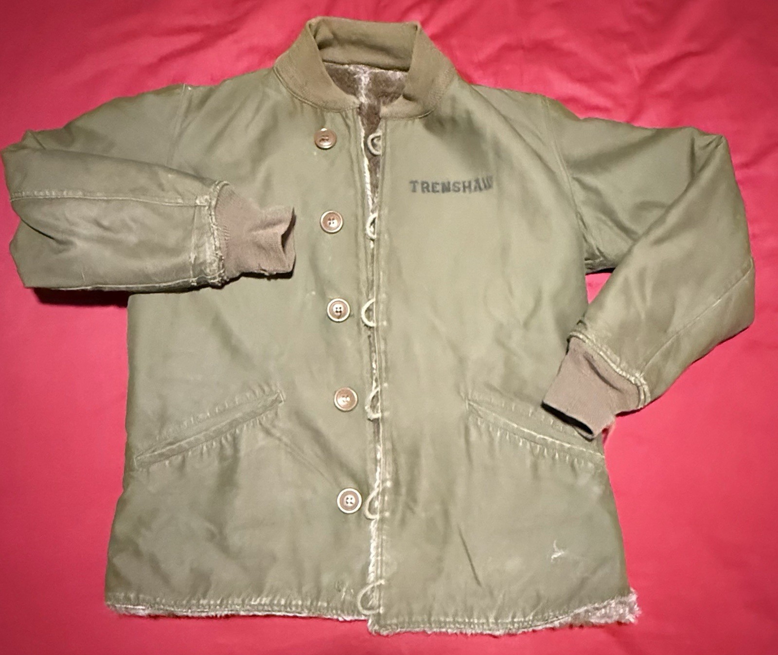 Vintage WWII US Army M-1943 Field Jacket Alpaca Pile Liner Coat Stencil Size M