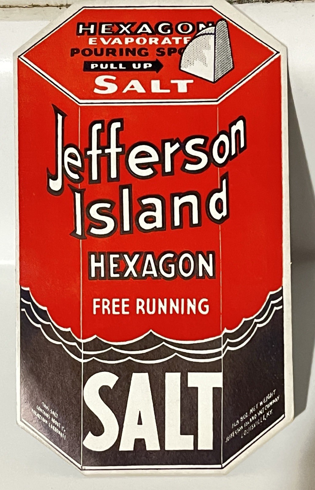 VTG advertising Jefferson Island Hexagon Salt shaped like hexagon box salt   10E
