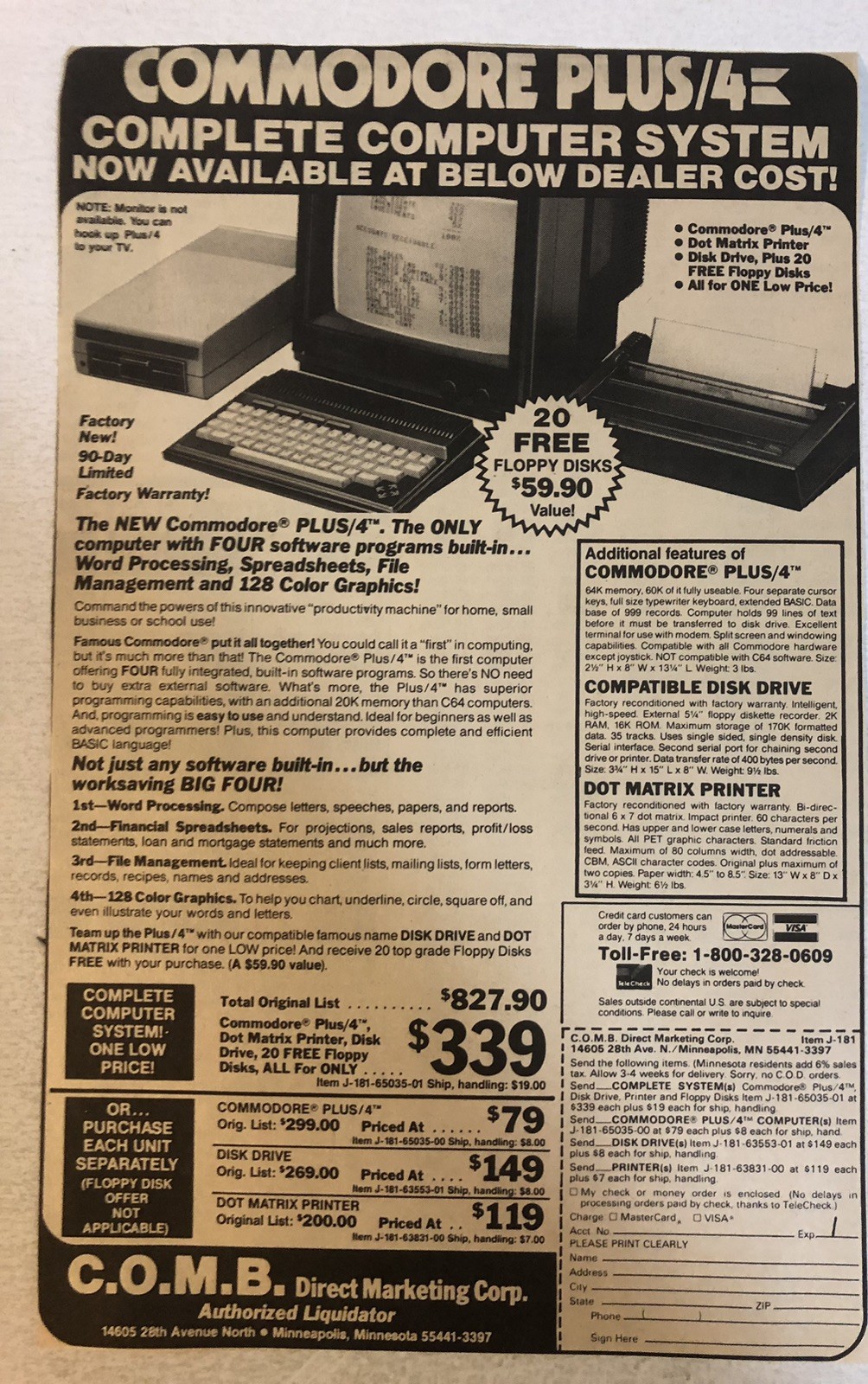 1990s Commodore Plus Computer Vintage Print Ad Advert pa19