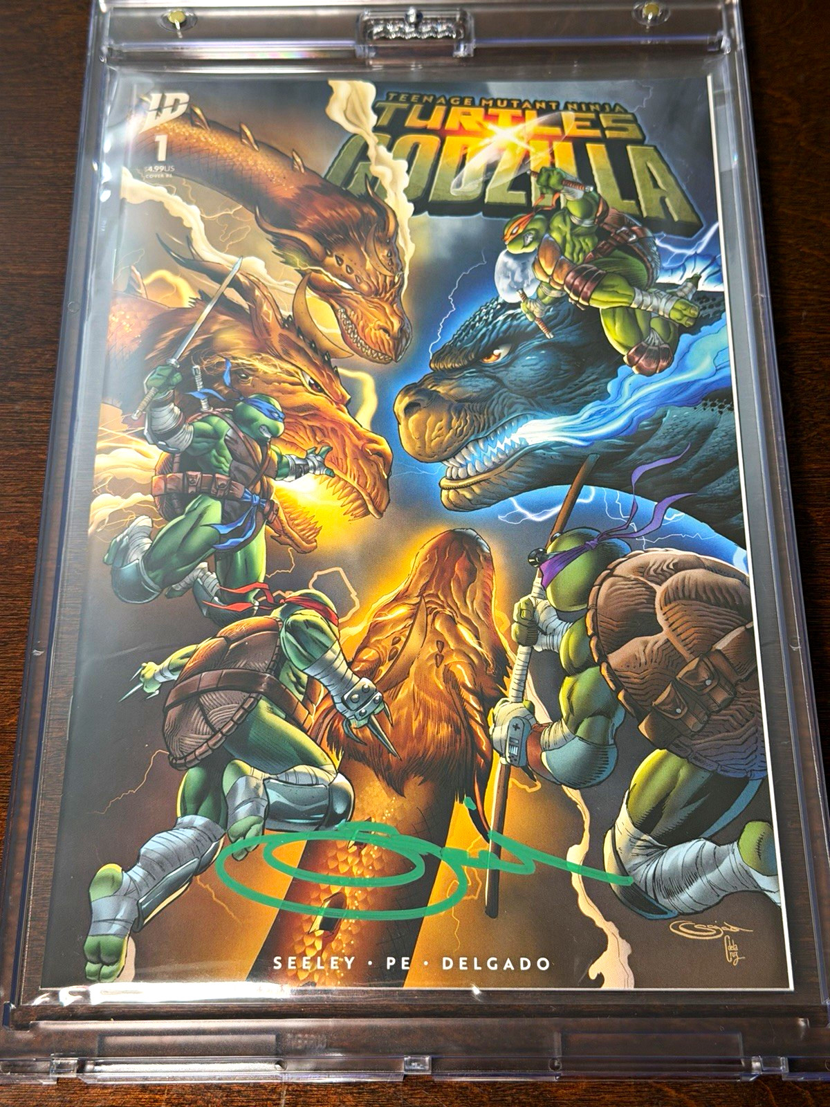 FREE SHIPPING Teenage Mutant Ninja Turtles VS Godzilla Signed by Sajad Shah COA