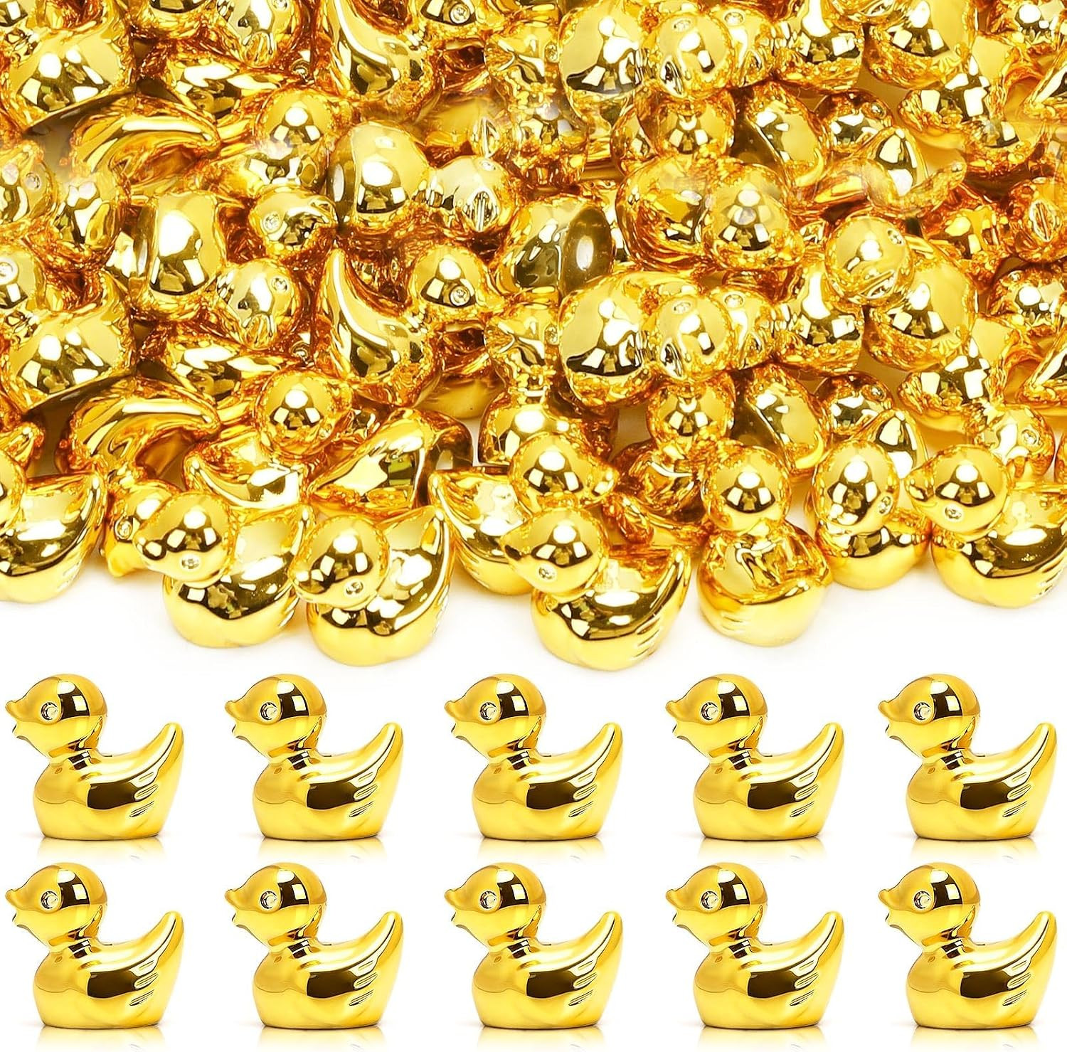 50Pcs Mini Golden Ducks Tiny Resin Gold Duck Figurines for Craft