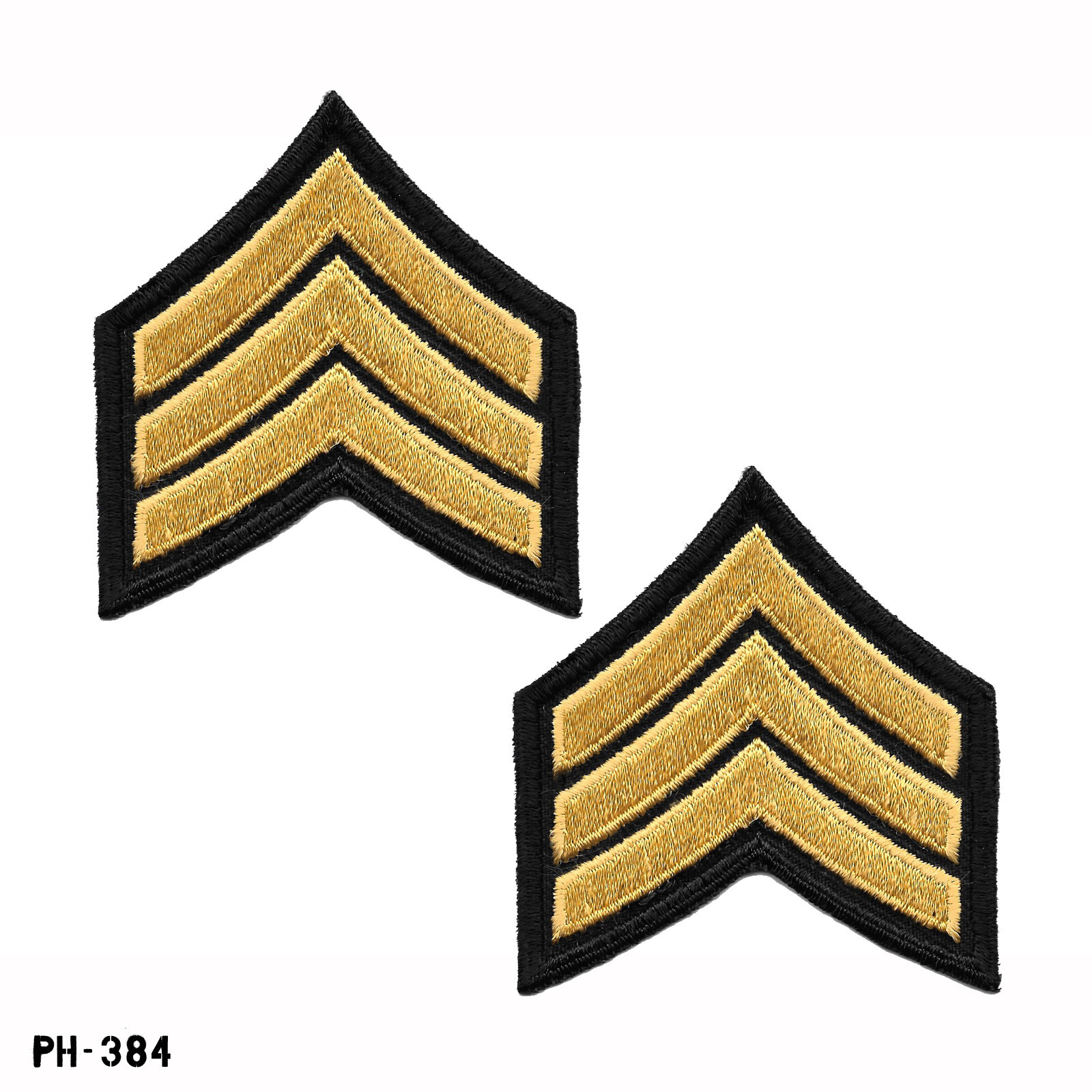 Sergeant Chevron Sleeve Rank Patches ~ Black & Gold ~ NEW Gemsco USA