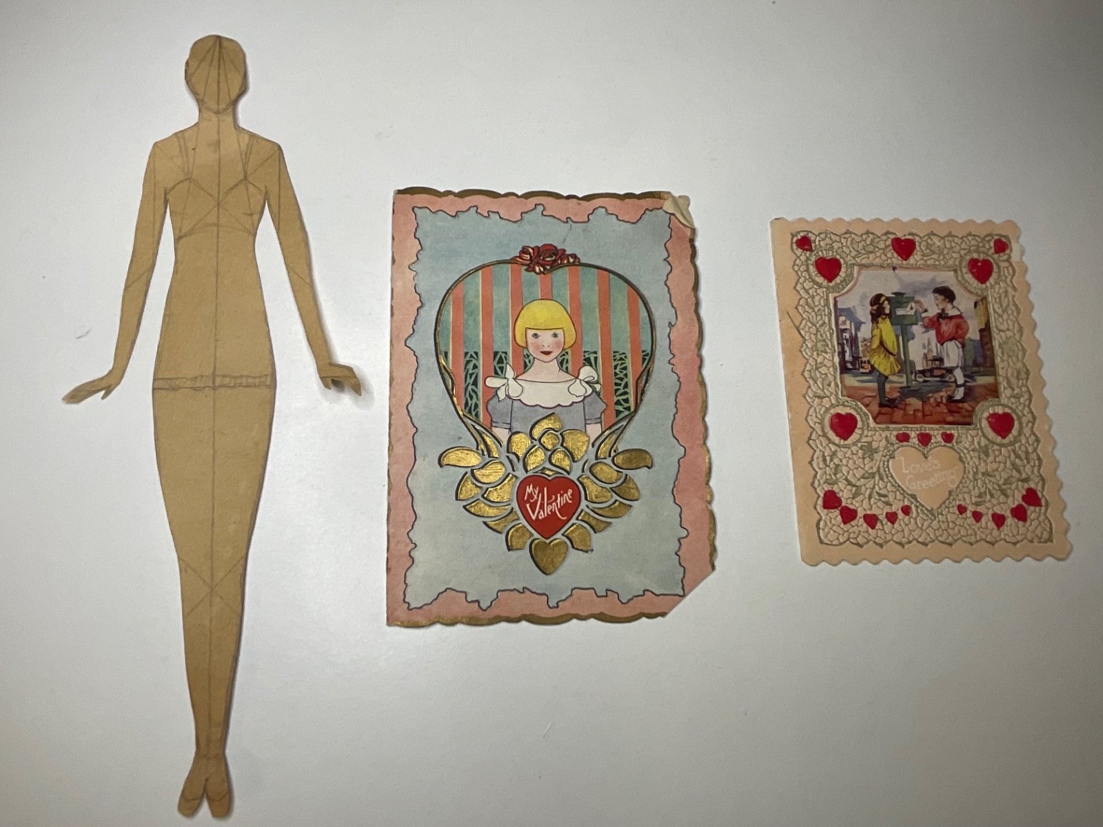 1920s Art Deco Valentine Cards Lot Flapper Woman Bridge Tally Die Cut Antique