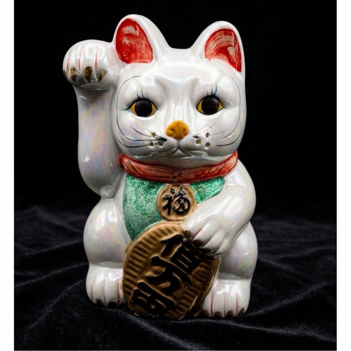 Vintage Japanese Maneki Neko Lucky Cat Pearlescent Money Bank Left Paw 9.8\