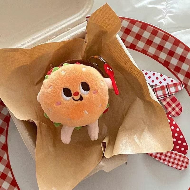 Cute Fast‑Food Plush Doll Keychain Hamburger Bread Bag Gift New
