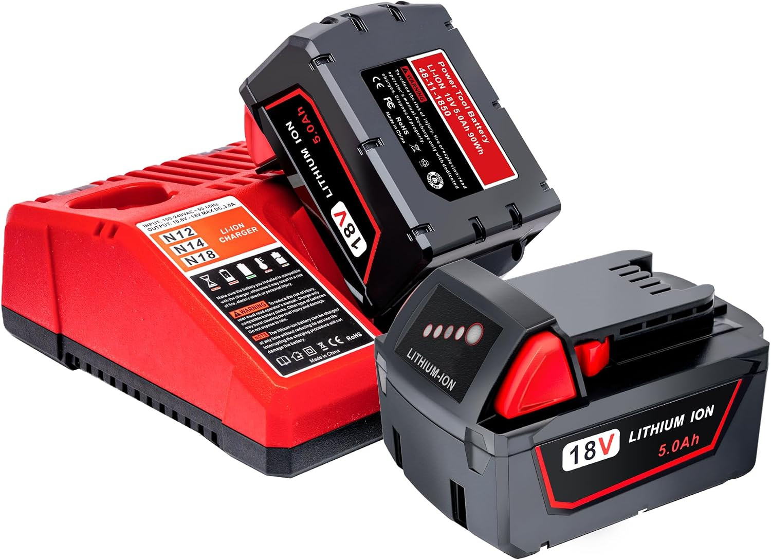 2 Pack Replace for Milwaukee M18 Battery 5.0Ah and Charger Combo,Compatible with