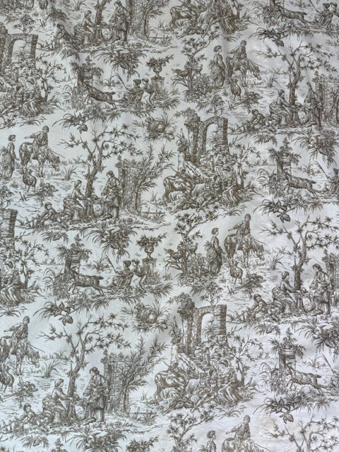 Pair of Antique French Cotton Toile Curtains in Brown/Cream