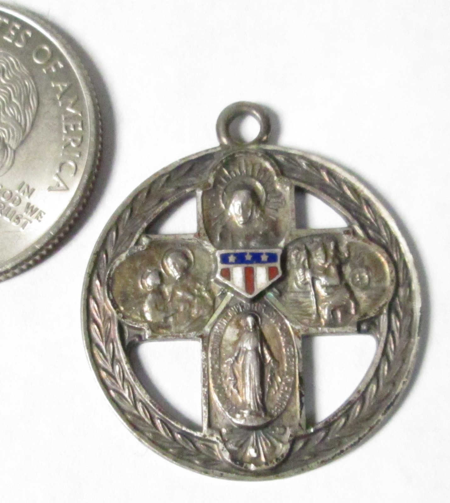 Vintage US Soldier’s Sterling 4-Way Cross Medal “I Am A Catholic, Call A Priest”